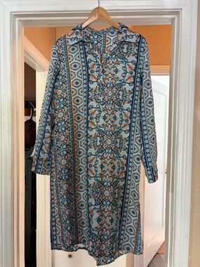 Antonio Melani Printed Shirt Dress – Size 6 – Blue & Coral Medallion Print 🌴